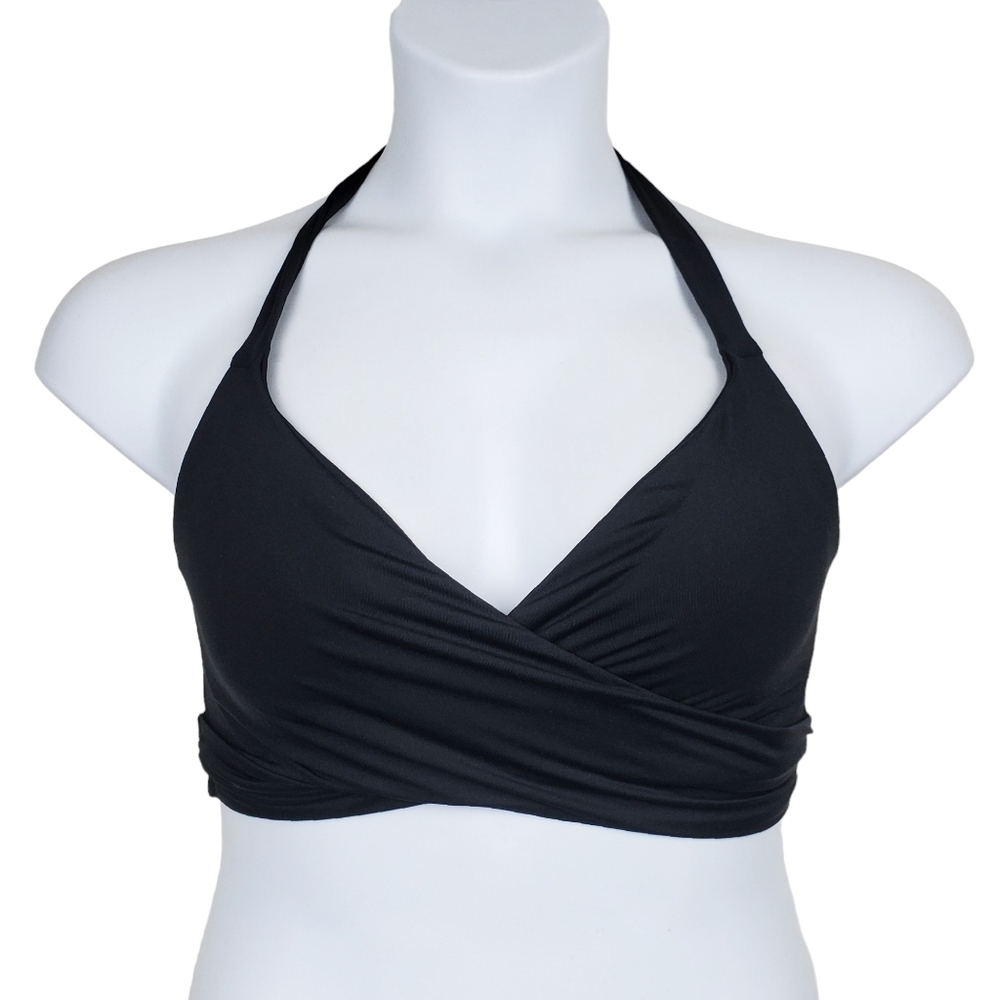Athleta Womens Black Bra Cup Wrap Halter Bikini Swimsuit Top Size 36B/C